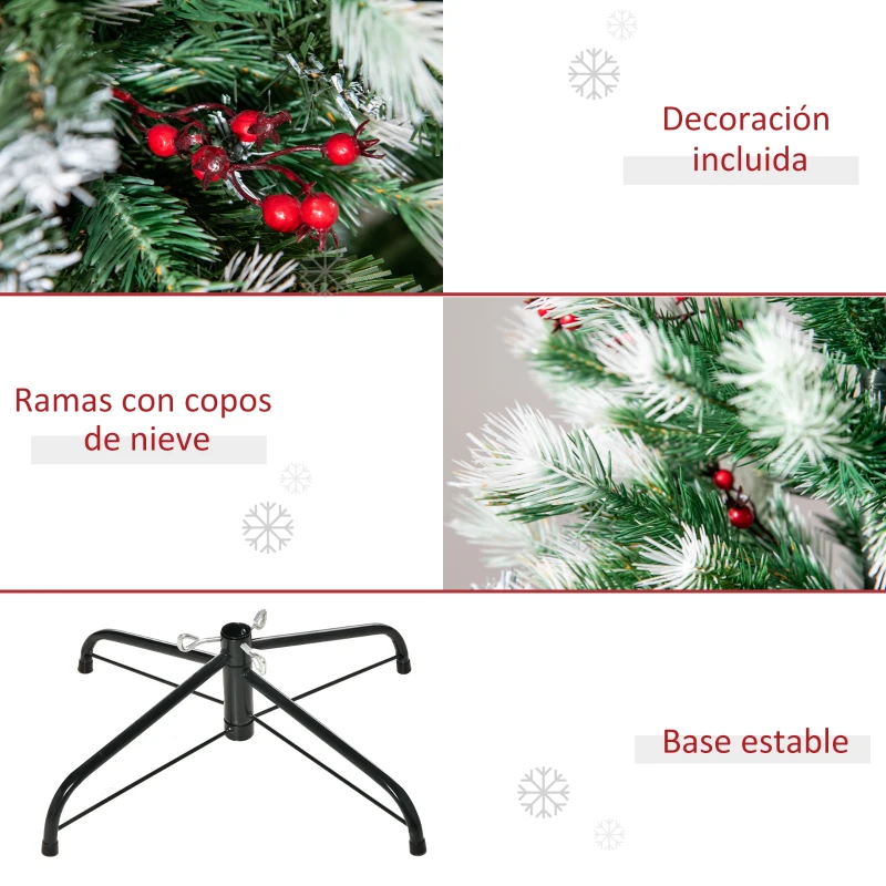 HOMCOM Árbol de Navidad Artificial 150 cm con 41 Bayas 554 Ramas PE Tridente PVC Base Plegable y Soporte Metálico Decoración Navideña para Interiores Verde