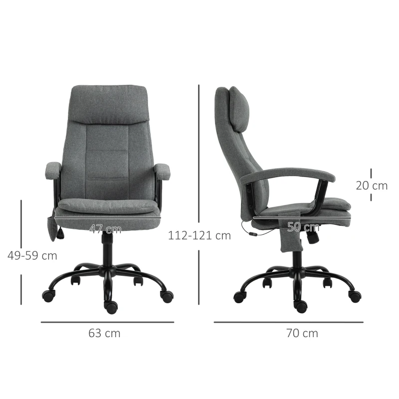 Vinsetto Bürostuhl Massage höhenverstellbarer Chefsessel Gamingstuhl mit Massagefunktion, ergonomischer Drehstuhl Massage Sessel Lendenwirbelsäulenmassage Leinen-Gefühl Grau 63 x 70 x 112-121 cm