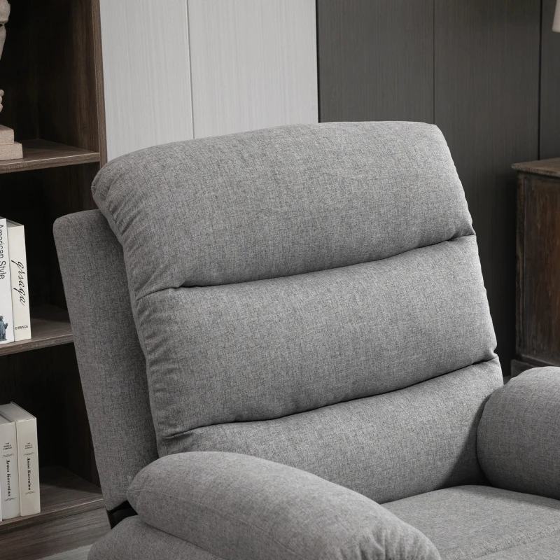 HOMCOM Fauteuil de Relaxation inclinable Manuel avec Repose-Pied Ajustable Tissu Polyester Aspect Lin Gris Clair chiné