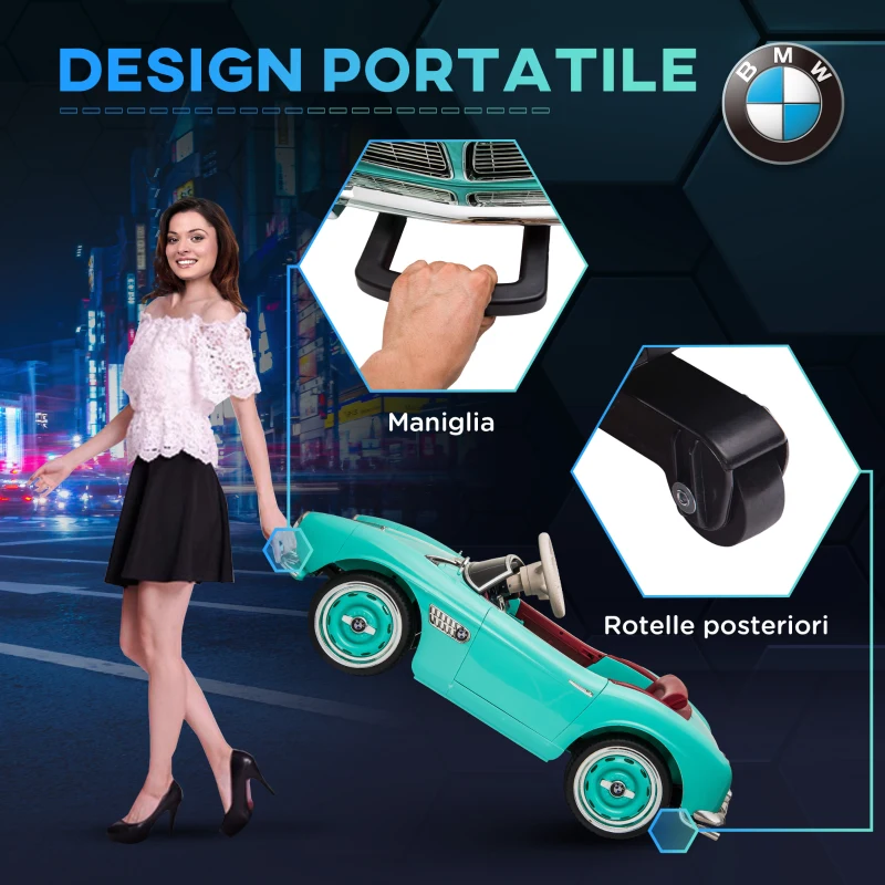 HOMCOM Macchina Elettrica per Bambini a 2 Porte con Licenza BMW 507, con Clacson e Telecomando, 115x55x47 cm, Verde