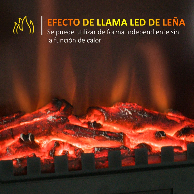 HOMCOM Chimenea Eléctrica 1000W/2000W Efecto de Llama Temperatura Ajustable y Protección Sobrecalentamiento para 15-30 ㎡ Negro