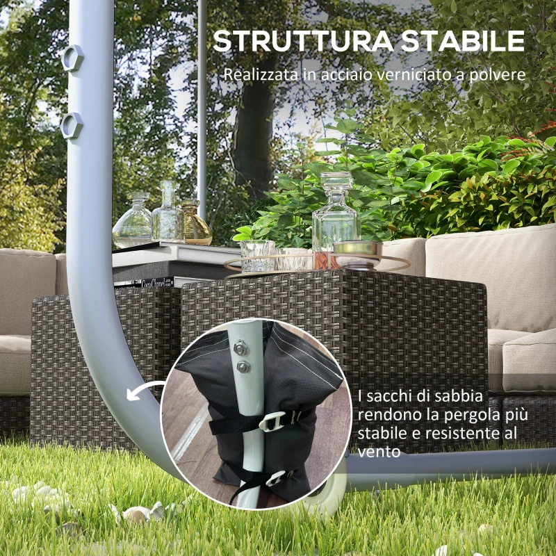 Outsunny Pergola Gazebo 3x3 m con Rotelle, Copertura Anti-UV e Telaio in Acciaio, Grigio