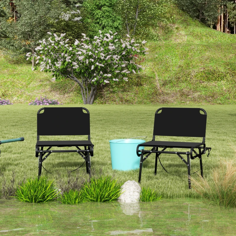 Outsunny Set da 2 Sedie Pieghevoli Multifunzione da Campeggio, Telaio in Metallo e Tessuto Oxford, Nero