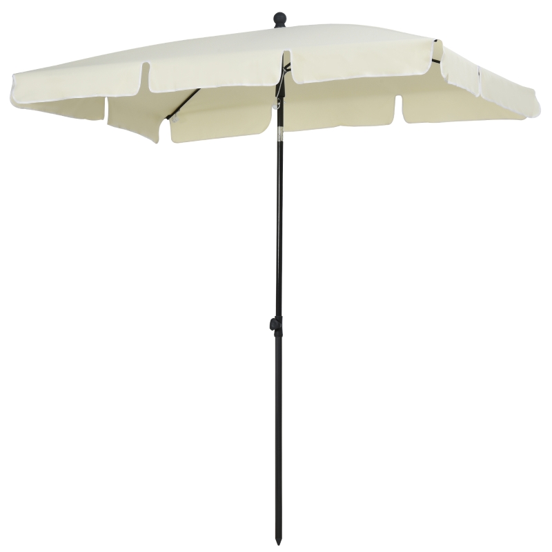 Outsunny 2 x 1.3m Garden Parasol Umbrella, Outdoor Market Table Umbrella with Ruffles & Aluminium Pole, Rectangular Tilting Parasol Sun Shade Canopy, Cream White