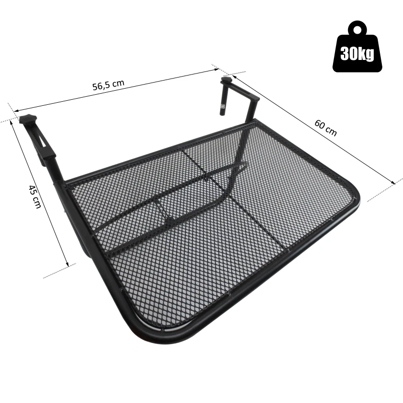 Outsunny Balkonhängetisch Gartentisch höhenverstellbar viereckig Terrasse Metall Schwarz L60 x B56,5 x H45 cm