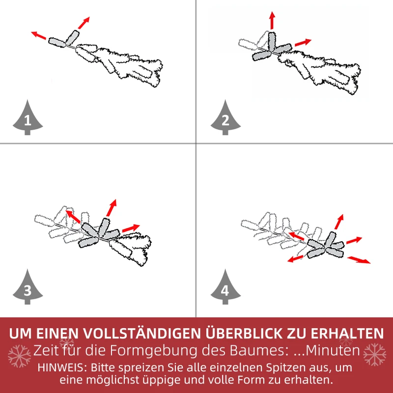HOMCOM Künstlicher Weihnachtsbaum, Schnee-Effekt, flammenhemmend, Scharnierkonstruktion, Grün/Weiß