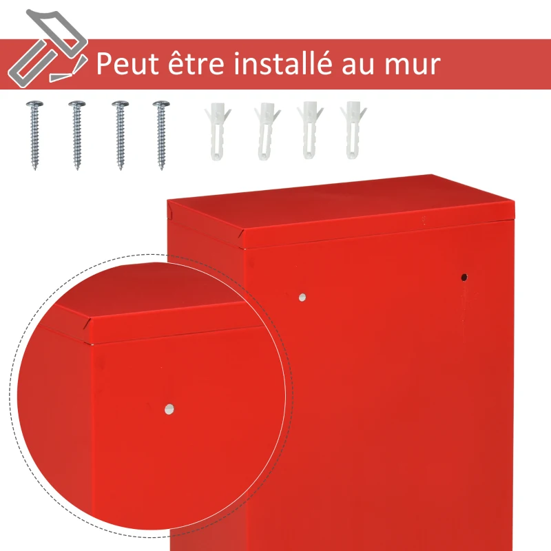 kleankin Armoire à Pharmacie 2 étagères 3 Niveaux verrouillable Porte Verre trempé dépoli Logo Croix 25L x 12l x 48H cm métal Rouge