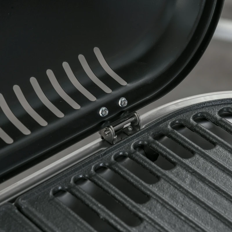 Outsunny Barbacoa de Gas Plegable 2,34 KW con 2 Quemadores 2 Ruedas Parrilla Metálica y Mesas Laterales 100x41,6x82,5 cm Negro