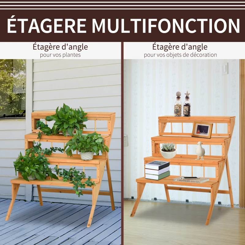 Outsunny Étagère échelle à Fleurs en Bois Étagère à Fleurs Supports de Pots Porte Plante en Bois 4 niveaux pour Intérieur Balcon Jardin Terrasse Bois Sapin pré-huilé
