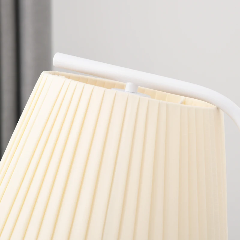 HOMCOM Lámpara de Pie Lámpara de Lectura Moderna con Pantalla de Lino Plisada Interruptor de Pedal para Dormitorio Sala de Estar Ø25x165 cm Blanco y Crema