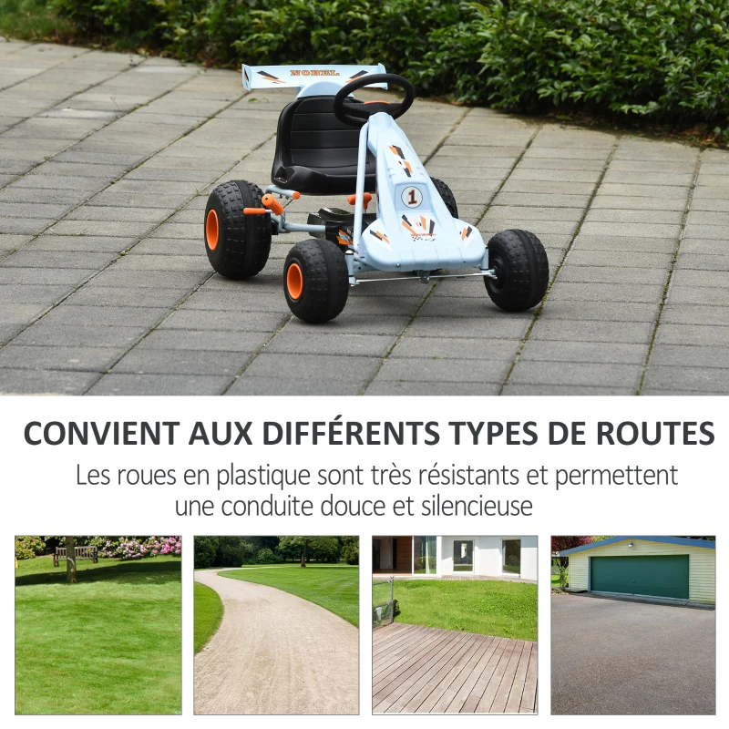 HOMCOM Vélo et véhicule pour Enfants Kart à pédales Go Kart Formule 1 Racing avec aileron Bleu Ciel