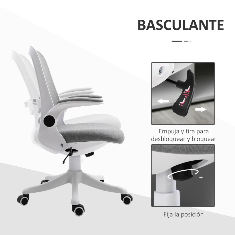 Vinsetto Silla Giratoria de Oficina Silla de Escritorio Basculante Altura Ajustable Reposabrazos Elevable 62,5x60x94-104 cm Gris