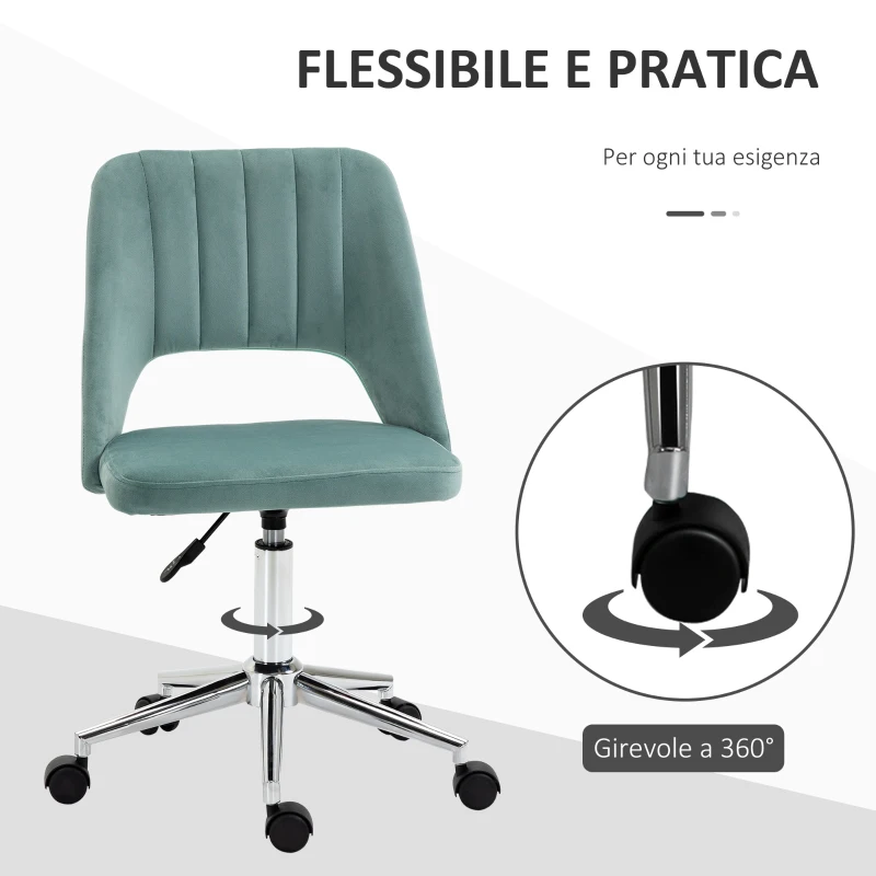 Vinsetto Sedia da Ufficio Ergonomica ad Altezza Regolabile, in Tessuto Vellutato, 49x60x79-91 cm, Verde Petrolio