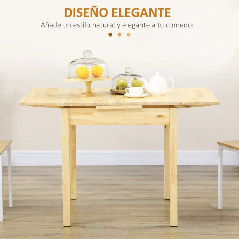 HOMCOM Mesa de Comedor Extensible de Madera Mesa de Cocina con Alas Abatibles para 2-4 Personas Carga 50 kg 120x80x75cm Natural