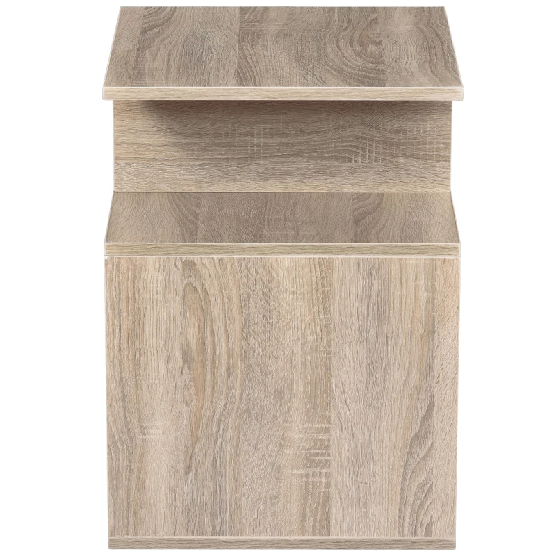 HOMCOM Side Table, 3 Tier End Table with Open Storage Shelves for Living Room, Bedroom, Oak
