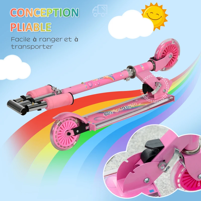 HOMCOM Trottinette pour enfants de 3 à 7 ans pliable roues lumineuses en PU musique 67 x 32 x 78 cm rose
