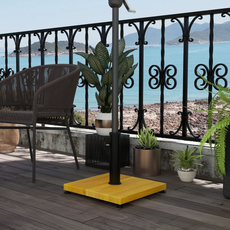 Outsunny Sonnenschirmständer, 25 kg, Holzoptik, Betonfüllung, wetterfest, Metall, Gelb