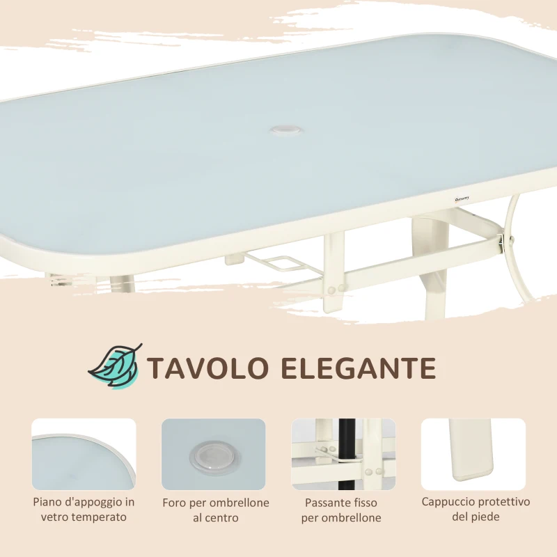 Outsunny Set da Giardino 8 Pezzi con Sedie, Ombrellone e Tavolo con Piano in Vetro