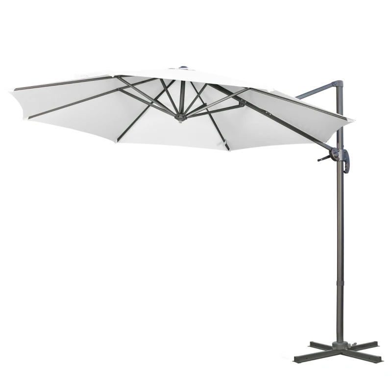 Outsunny Parasol déporté Ø 3 m octogonal inclinable manivelle avec pied en acier blanc