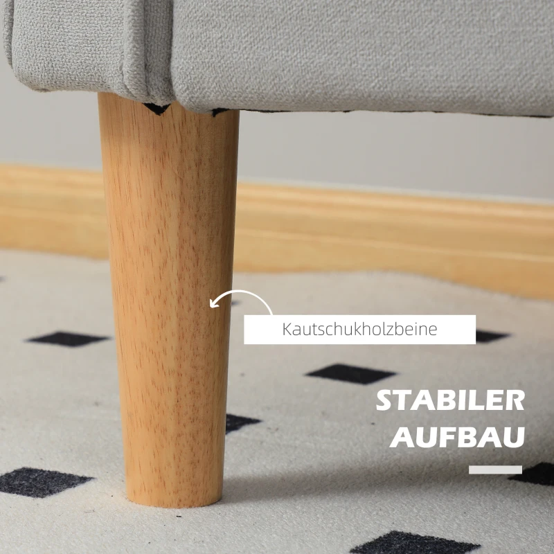 HOMCOM Zweisitzer-Sofa mit Stauraum, Knopfheftung, Kissen, Kautschukbaumholz, 117x62x78cm, Hellgrau