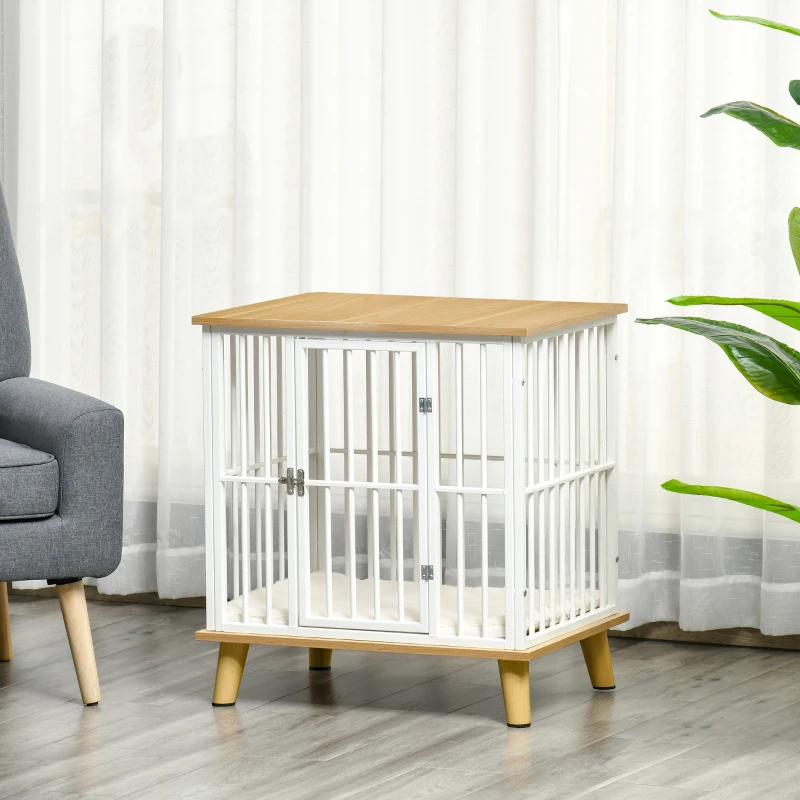 PawHut Casetta per Cani Piccoli da Interno con Cuscino Rimovibile e Lavabile, 64.5x48x 70.5cm, Quercia