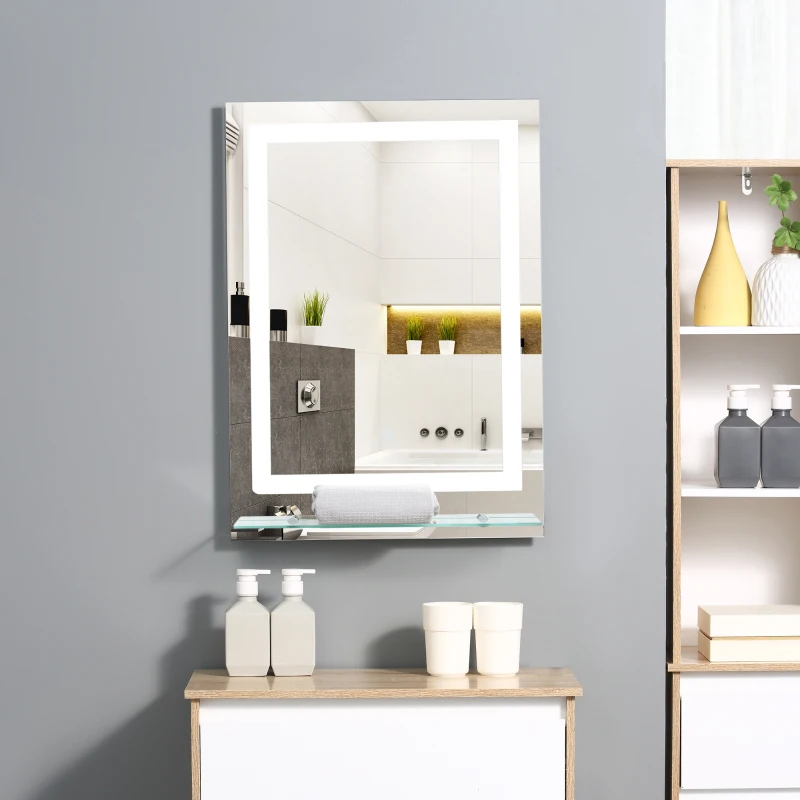 HOMCOM Miroir Lumineux LED 22 W Interrupteur Tactile étagère intégrée 50L x 4l x 70H cm