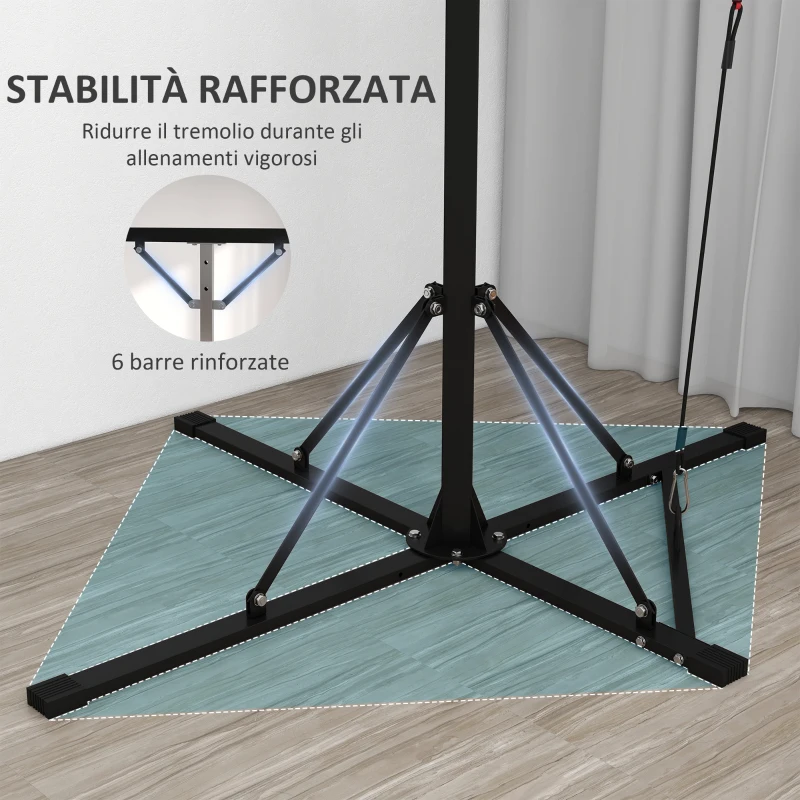 SPORTNOW Supporto Sacco Boxe ad Altezza Regolabile con 6 Barre di Rinforzo in Acciaio, 160x145x175-220 cm, Nero