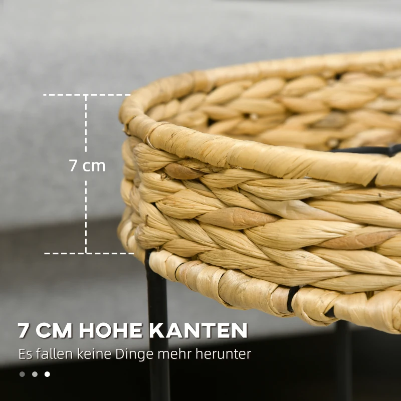 HOMCOM 2er-Set Beistelltische im Boho-Stil, stapelbar, Wasserhyazinthe, Natur + Schwarz