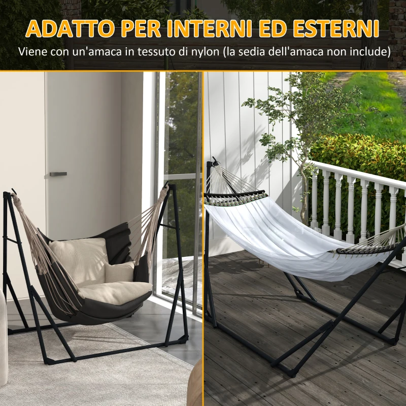 Outsunny Supporto per Amaca 120kg max con Amaca e Borsa Incluse, in Metallo, 263x89x100 cm, Nero e Bianco