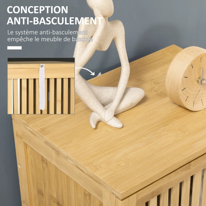 HOMCOM Meuble de rangement en bambou avec étagères et porte design à lamelles pour salle de bain chambre salon bois naturel