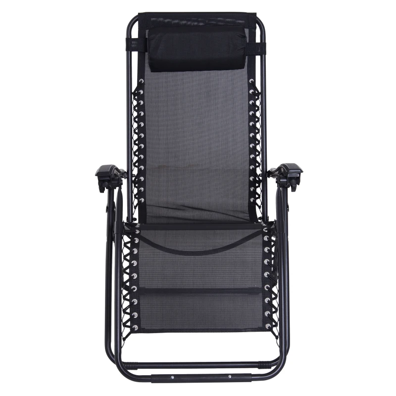 Outsunny Set de 2 Sillas de Gravedad Cero Plegables 90x65x110 cm y Mesa Auxiliar 50x50x50 cm con 2 Portavasos Sillas Reclinables con Reposacabezas para Jardín Terraza Negro