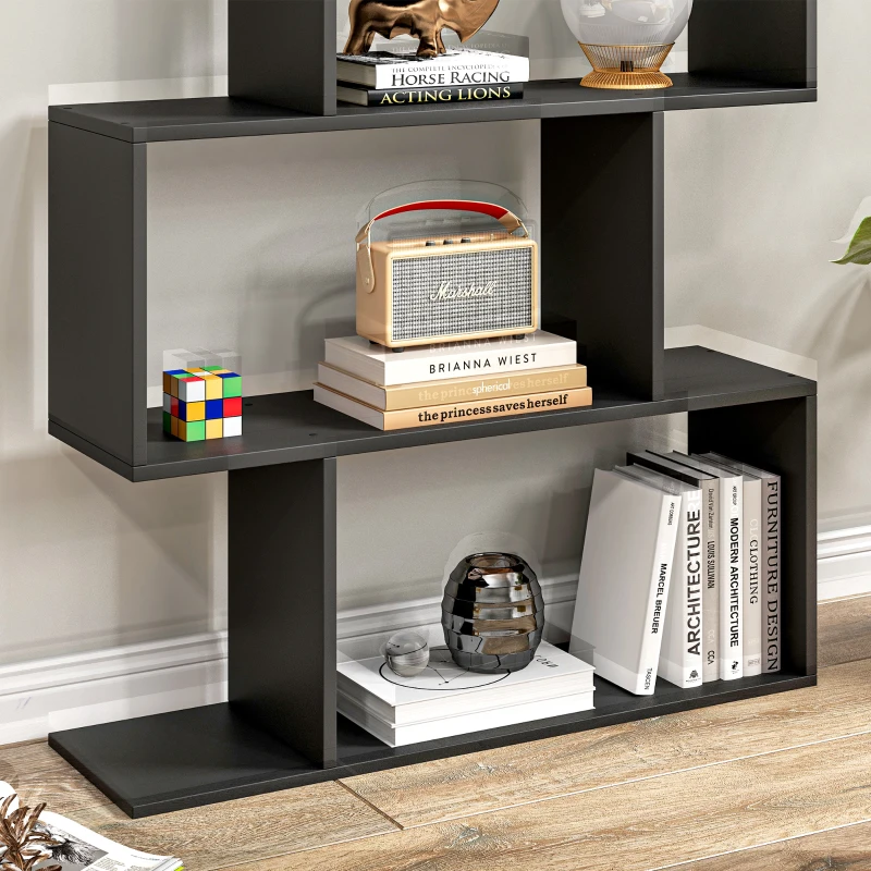 HOMCOM Bibliothèque étagère Zig zag Design Contemporain 80L x 23l x 192H cm 6 Niveaux Noir