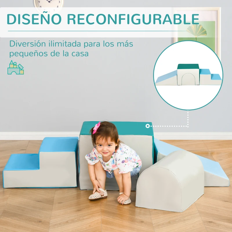 HOMCOM Juego de 4 Bloques de Espuma para Niños de 1-3 Años Figuras de Construcción Juguete para Aprendizaje Infantil Bloques Psicomotricidad Tapizados en PU 150x50x39 cm Multicolor