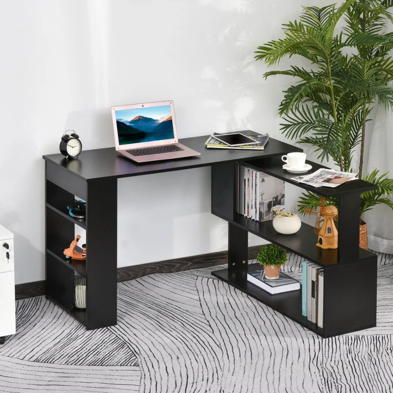 HOMCOM Bureau d'angle table de salle à manger avec rangement bureau informatique modulable bibliothèque intégrée + étagère 3 niveaux noir
