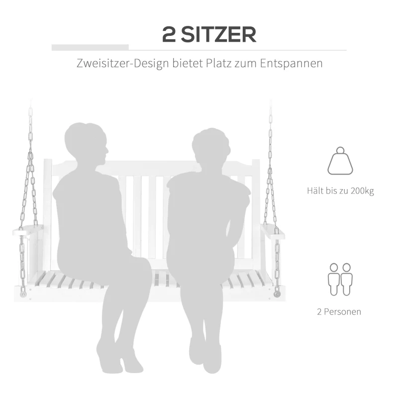 Outsunny Gartenschaukel für 2 Personen Schaukelbank Hängebank Massivholz Patio Terrasse Hinterhof Weiß 117 x 69 x 60 cm