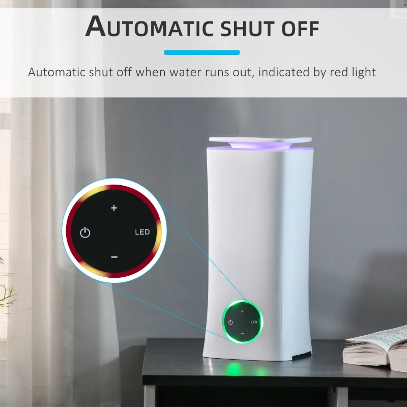 HOMCOM 2L Cool Mist Humidifier Ultrasonic Air Humidifier with 7-Colour Lights, 3 Adjustable Mist Mode, Auto Shut Off, 8-10 Working Hours for Home, White