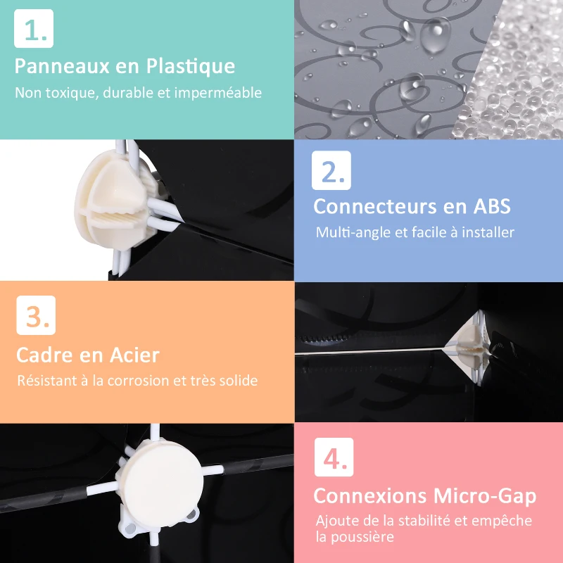 HOMCOM Garde robe armoire à vêtements L 111 x l 47 x H 145 cm modulable 12 cubes noir et blanc