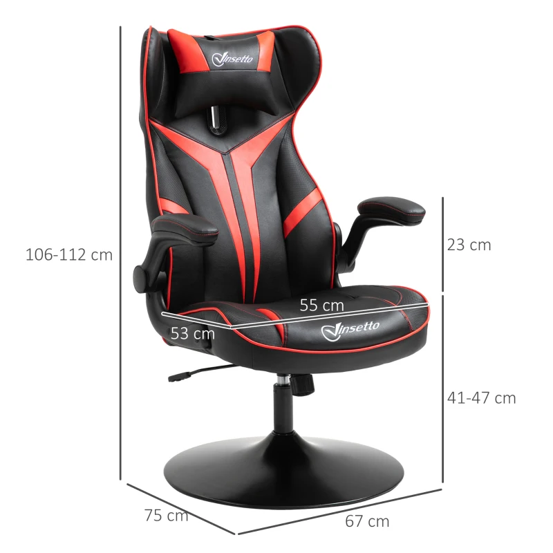 Vinsetto Gaming Stuhl ergonomischer Computerstuhl mit Wippfunktion Drehstuhl höhenverstellbar Stahl Schwarz+Rot 67 x 70 x 106-112 cm