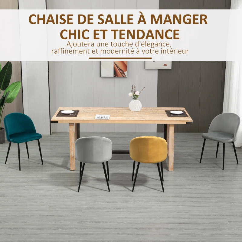 HOMCOM Lot de 4 chaises salle à manger chaise de cuisine scandinave chaise en velours rembourrée avec pieds effilés en métal, pour salon, salle à manger, multicolore