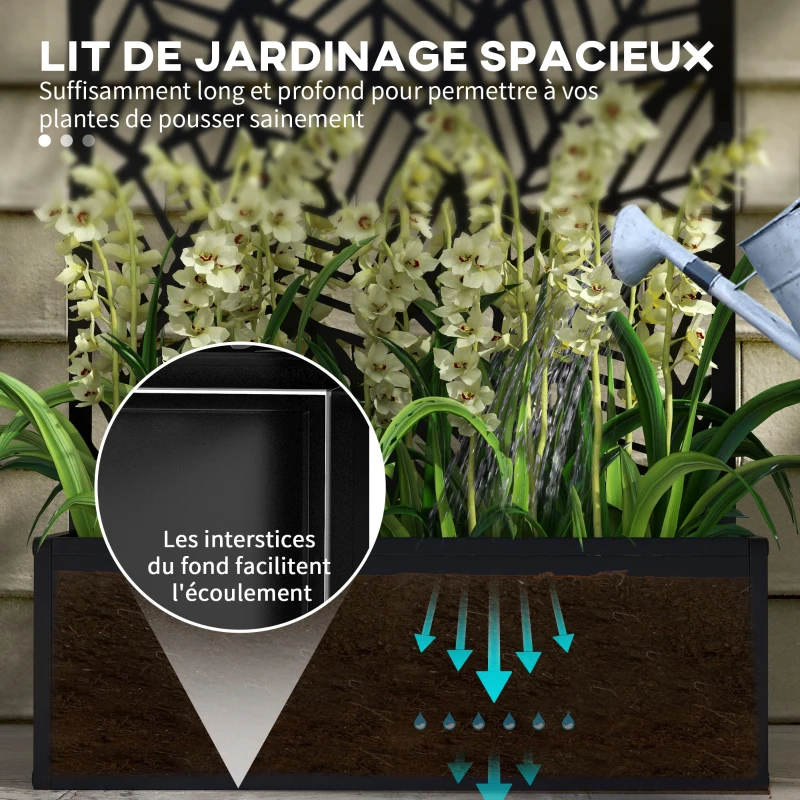 Outsunny Jardinière avec brise-vue paravent treillis pour Plante Grimpante, bac à Fleurs - dim. 61L x 23l x 113H cm(m-5)