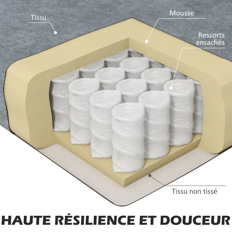 HOMCOM Canapé d'angle 3 Places méridienne réversible droite ou gauche, salon, grand confort, dossier capitonné, gris