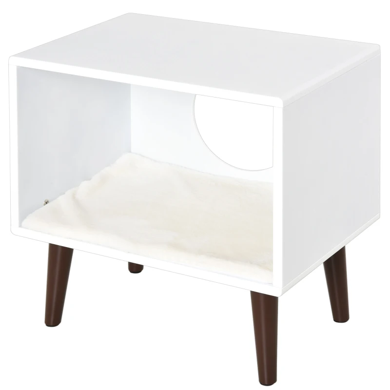 PawHut Cueva de Gatos Cama para Mascotas Semiabierto con Cojín Acolchado Suave Antideslizante Diseño Elevado Bonito Felpa Corta 49x34x49 cm Blanco