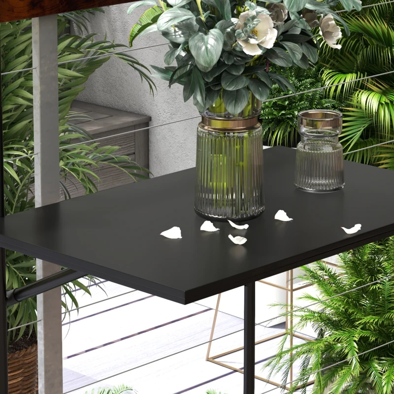 Outsunny Balkontisch, für Geländer 6-15cm Dicke, verstellbar, klappbar, rostfreies Metall, 62x60x85,5cm, Schwarz