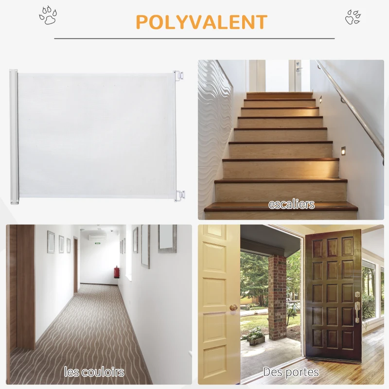 PawHut Lot de 2 barrières de sécurité barrière animaux rétractable automatique 1,15L x 0,83H m textilène acier blanc