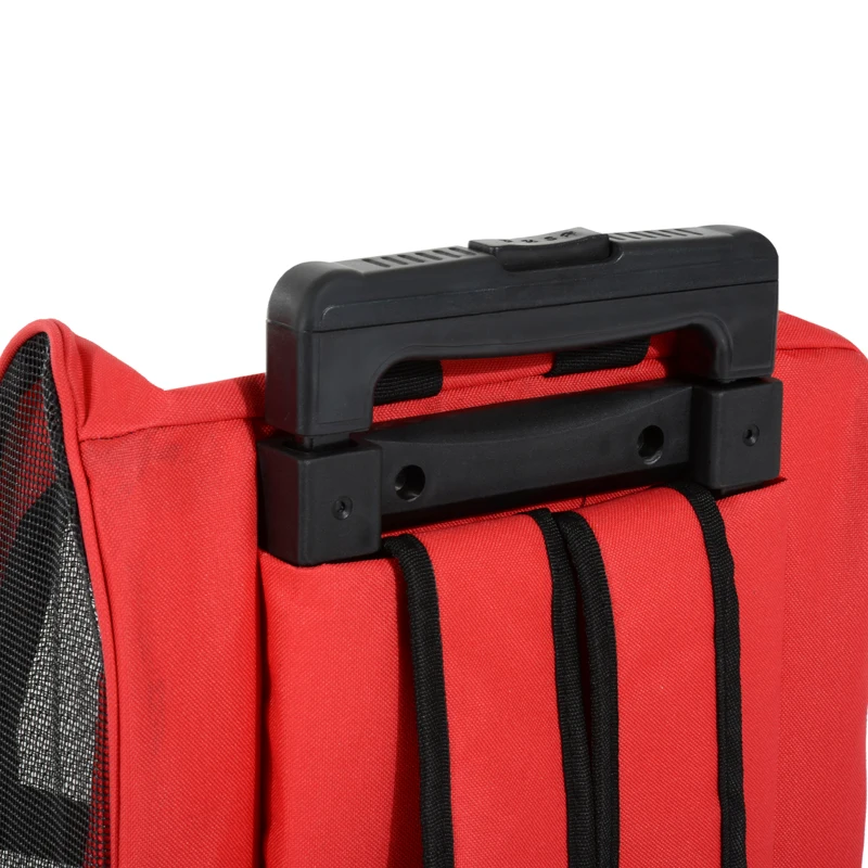 PawHut Transportin Carrito Perro 2 en 1 Mochila Carrito 42x25x55 cm Mascotas Perro Gato Rojo