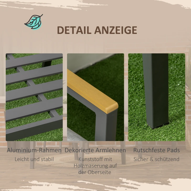 Outsunny Gartensessel mit Ottomane für 2 Personen, abnehmbare Bezüge, wetterbeständig, Hellgrau + Schwarz