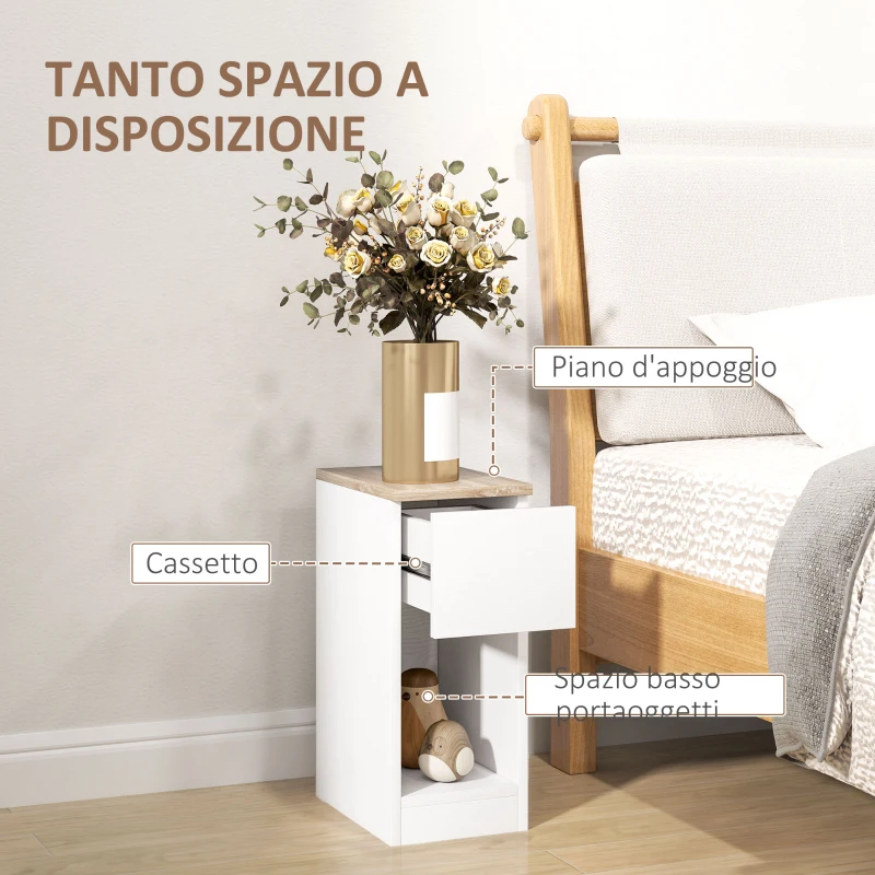 HOMCOM Comodino Moderno con Cassetto e Ripiano in Legno, 20x30x50 cm, Bianco