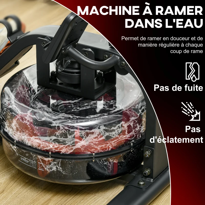 SPORTNOW Rameur à eau d'appartement rameur d'appartement pliable 6 niveaux de résistance écran LCD multifonction acier PC noir