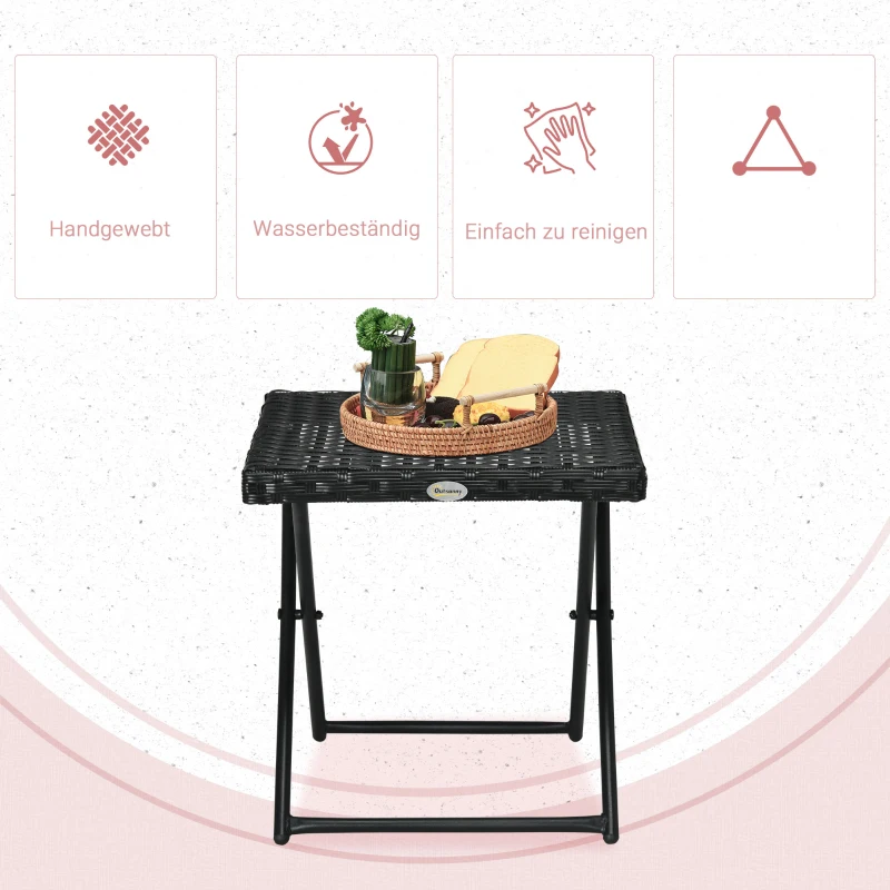 Outsunny Polyrattan Balkontisch, klappbar, Stahlrahmen, pflegeleicht, 40x40x40 cm, Schwarz