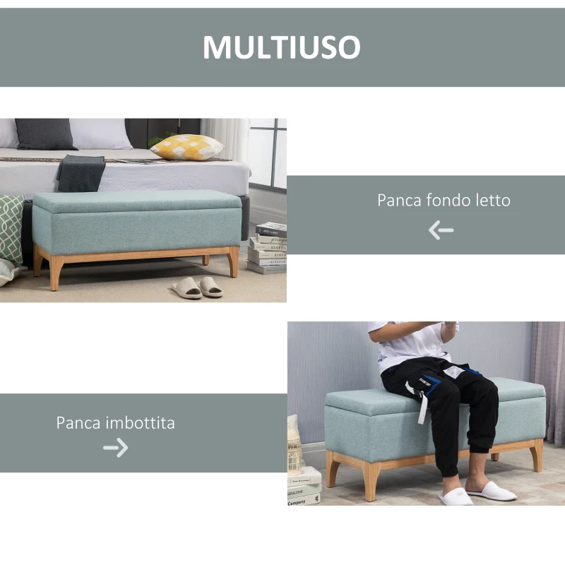 HOMCOM Panca Imbottita Contenitore in Tessuto con Design Scandinavo, 110x39x45Acm - Azzurro